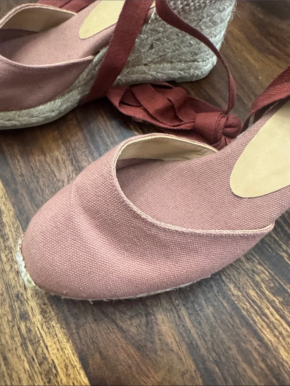 Castaner Rose Canvas Espadrille Wedges with Ankle Ties